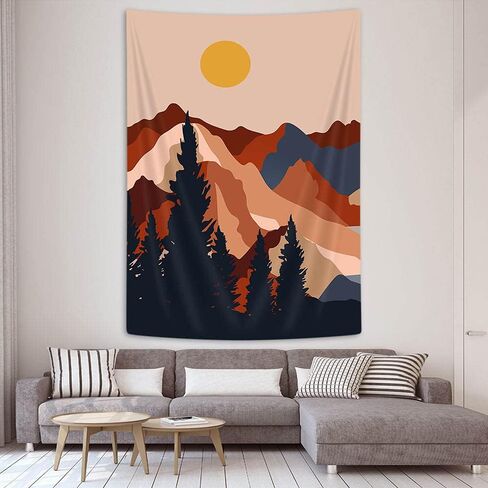 Jawo boho الشمس نسيج عمودي، جمالية الغابات الجبلية غرفة جدار ديكور نسيج الجدار شنقا لغرفة النوم، البوهيمي الحد الأدنى المفروشات الشاطئ بطانية كلية النوم الجدار ملصق 40x60 بوصة in Kuwait
