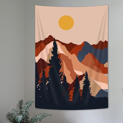 Jawo boho الشمس نسيج عمودي، جمالية الغابات الجبلية غرفة جدار ديكور نسيج الجدار شنقا لغرفة النوم، البوهيمي الحد الأدنى المفروشات الشاطئ بطانية كلية النوم الجدار ملصق 40x60 بوصة in Kuwait