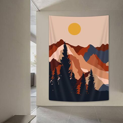 Jawo boho الشمس نسيج عمودي، جمالية الغابات الجبلية غرفة جدار ديكور نسيج الجدار شنقا لغرفة النوم، البوهيمي الحد الأدنى المفروشات الشاطئ بطانية كلية النوم الجدار ملصق 40x60 بوصة in Kuwait