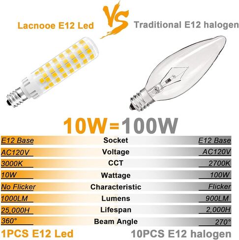 E12 LED لمبة عكس الضوء، 100 واط لمبة الشمعدانات المكافئة C7، 6000K ضوء النهار الأبيض، 10W 1000 Lumen T6 E12 لمبات الإضاءة للثريات، مروحة السقف، الإضاءة المعلقة، مصباح الملح، 6 عبوات in Saudi Arabia