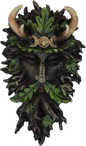 هدية Ebros من Wicca Spirit God Triple Moon Antler المتوج بشجرة الرجل الأخضر الأسود مع أوراق الشجر الخضراء المعلقة على الحائط لوحة ديكور 10.5 بوصة شجرة الويكا العالية لراعي غابة الحياة ذات القرن الإله Cernunnos in Saudi Arabia