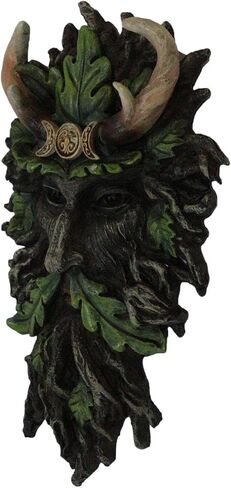 هدية Ebros من Wicca Spirit God Triple Moon Antler المتوج بشجرة الرجل الأخضر الأسود مع أوراق الشجر الخضراء المعلقة على الحائط لوحة ديكور 10.5 بوصة شجرة الويكا العالية لراعي غابة الحياة ذات القرن الإله Cernunnos in Saudi Arabia