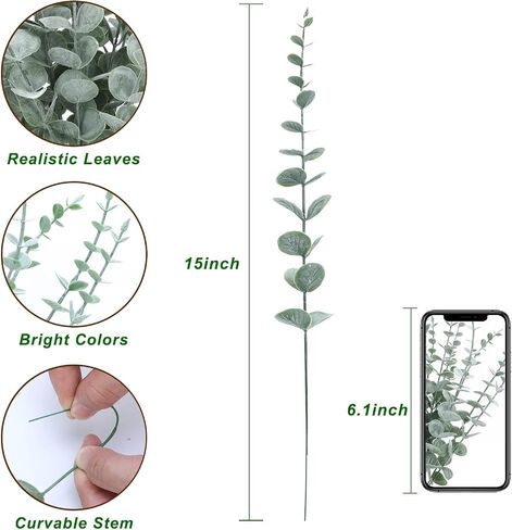 15 ″Eucalyptus Stems，Artificial Eucalyptus Leaves Faux Greenery Branches for Wedding Centerpiece Flower Floral Arrangement Farmhouse Home Decoration Fake Plants Leaves for Coffee Table (25PCS) in Saudi Arabia