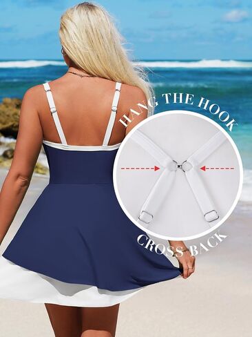 Charmo 2 Layers Color Block One Piece Swimsuit Crossback Swim Dress for Women Slimming Bathing Suits Skirt Built-in Briefs in Saudi Arabia