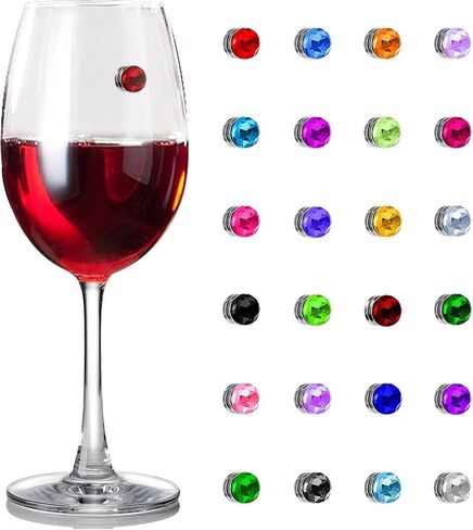 Wine Glass Charms 24 Pieces Wine Glass Charms for Stemless Glasses Crystal Magnetic Glass Markers for Wine Party Decorations Drink Markers Tags Identifiers for Stem Glasses in Saudi Arabia