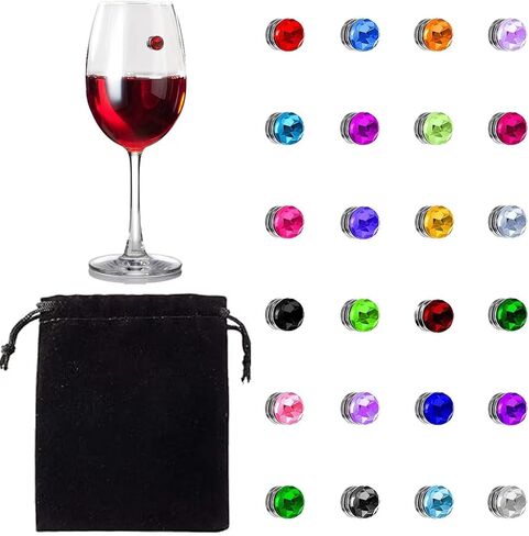 Wine Glass Charms 24 Pieces Wine Glass Charms for Stemless Glasses Crystal Magnetic Glass Markers for Wine Party Decorations Drink Markers Tags Identifiers for Stem Glasses in Saudi Arabia