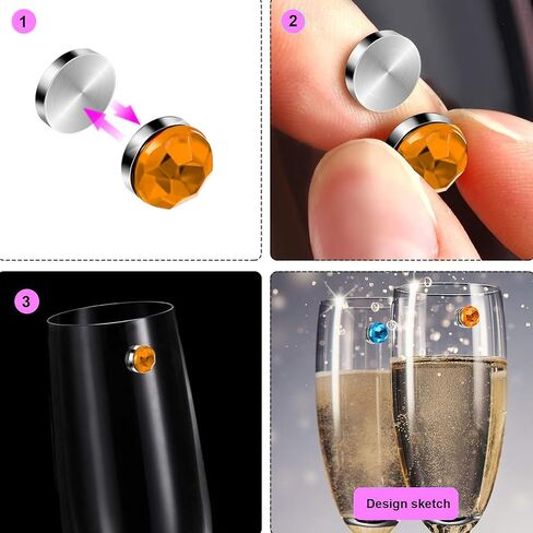Wine Glass Charms 24 Pieces Wine Glass Charms for Stemless Glasses Crystal Magnetic Glass Markers for Wine Party Decorations Drink Markers Tags Identifiers for Stem Glasses in Saudi Arabia
