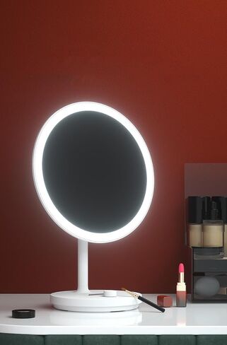 مرآة مكياج جوردن وجودي مع إضاءة، مرآة زينة مستديرة مع 3 ألوان إضاءة خافتة للضوء، مرآة دائرية للمكتب قابلة لإعادة الشحن بقدرة 2400 مللي أمبير في الساعة (أبيض) in Saudi Arabia