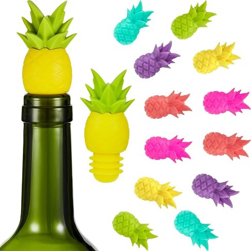 14 Pieces Pineapple Silicone Bottle Stopper Wine Glass Markers, Silicone Charms and Wine Stoppers Reusable Beverage Bottle Stoppers Tropic Wine Glass Charms for Wedding Party Gift in Saudi Arabia