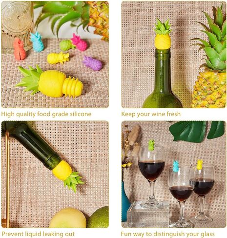 14 Pieces Pineapple Silicone Bottle Stopper Wine Glass Markers, Silicone Charms and Wine Stoppers Reusable Beverage Bottle Stoppers Tropic Wine Glass Charms for Wedding Party Gift in Saudi Arabia