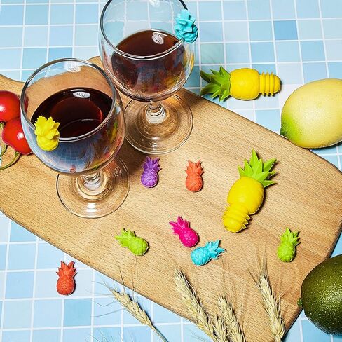 14 Pieces Pineapple Silicone Bottle Stopper Wine Glass Markers, Silicone Charms and Wine Stoppers Reusable Beverage Bottle Stoppers Tropic Wine Glass Charms for Wedding Party Gift in Saudi Arabia