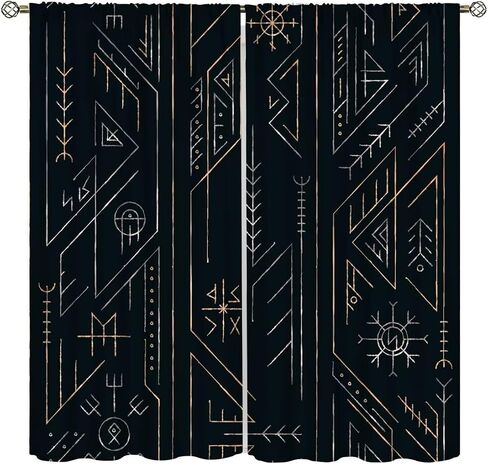 Viking Curtains,Vintage Tribe Mystic Totem Ancient Scandinavian Rune Print Window Treatments for Bedroom Living Room Kitchen Window Drapes 2 Panel Set,Total Size 42" x 45" in Saudi Arabia