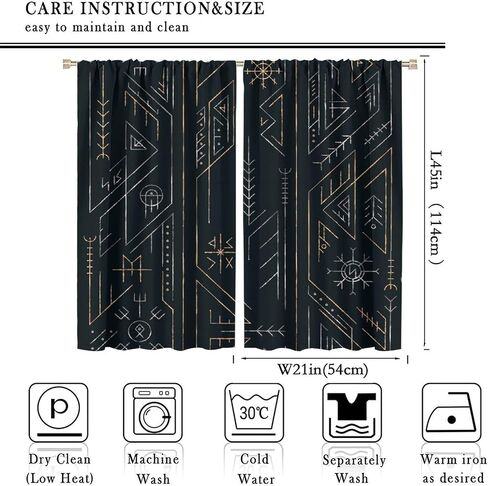 Viking Curtains,Vintage Tribe Mystic Totem Ancient Scandinavian Rune Print Window Treatments for Bedroom Living Room Kitchen Window Drapes 2 Panel Set,Total Size 42" x 45" in Saudi Arabia