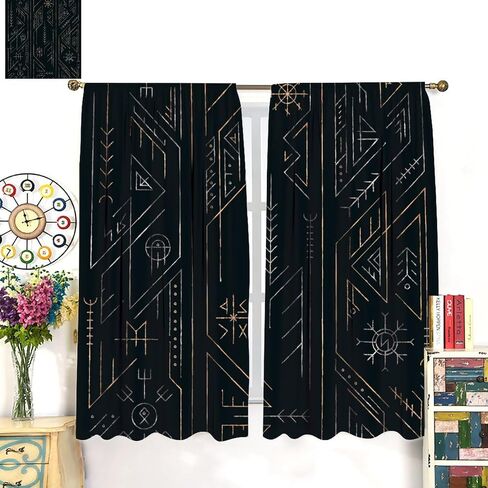 Viking Curtains,Vintage Tribe Mystic Totem Ancient Scandinavian Rune Print Window Treatments for Bedroom Living Room Kitchen Window Drapes 2 Panel Set,Total Size 42" x 45" in Saudi Arabia