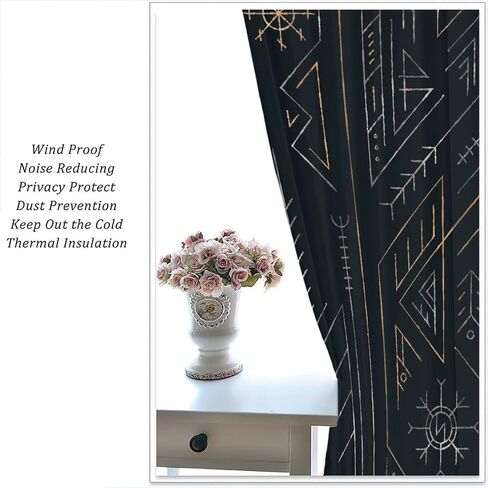 Viking Curtains,Vintage Tribe Mystic Totem Ancient Scandinavian Rune Print Window Treatments for Bedroom Living Room Kitchen Window Drapes 2 Panel Set,Total Size 42" x 45" in Saudi Arabia