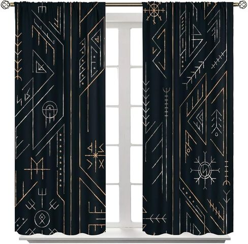Viking Curtains,Vintage Tribe Mystic Totem Ancient Scandinavian Rune Print Window Treatments for Bedroom Living Room Kitchen Window Drapes 2 Panel Set,Total Size 42" x 45" in Saudi Arabia