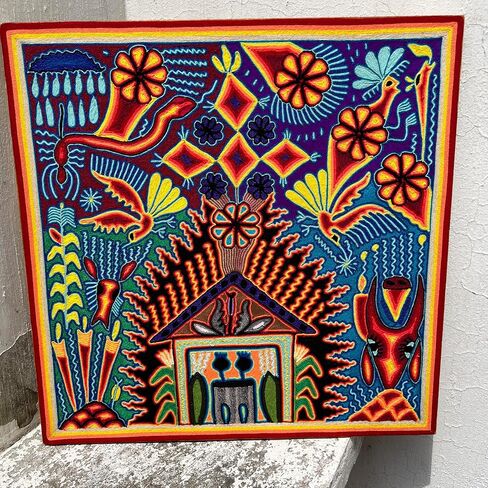 Mexico en la Piel Huichol Yarn Art Collection - Vibrant Wall Decor, 24x24 Inches - Colorful Wooden Painting Wall Art (Home) in Saudi Arabia