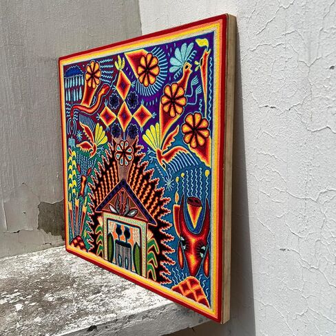 Mexico en la Piel Huichol Yarn Art Collection - Vibrant Wall Decor, 24x24 Inches - Colorful Wooden Painting Wall Art (Home) in Saudi Arabia