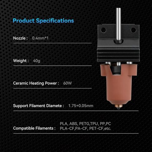 مجموعة Hotend السيراميكية K1c - فوهة يونيكورن سريعة التبديل 0.4 مم، ترقية الطارد المتكامل المعدني بالكامل، درجة حرارة عالية 300 درجة مئوية، كتلة تسخين عالية السرعة 600 مم/ثانية لطابعة K1C ثلاثية الأبعاد in Saudi Arabia