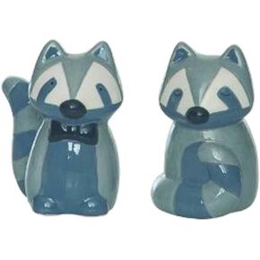The Bridge Collection 3" Fancy Raccoon Salt and Pepper Shaker Holder Set - 2 Piece Set - Grey Kitchen Items - Fun Salt and Pepper Shakers for Cottage, Vintage, or Farmhouse Decor
