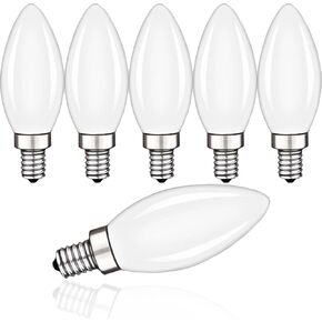 6Pack B11 E26 LED Candelabra Bulbs, 5W Equal 40 watt Edison Light Bulbs, Daylight White 5000K Dimmable Candle Bulb for Chandeliers, Ceiling Fan,Pendant,Wall sconces 450LM Light Bulb Milky Glass