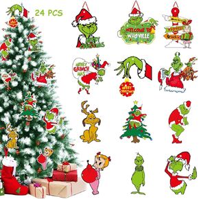 Christmas Tree Decorations - 24pcs Christmas Tree Hanging Grinchs Ornament Holiday Xmas Ornaments Grinchs Christmas Decorations Indoors Home Grinchs Decor