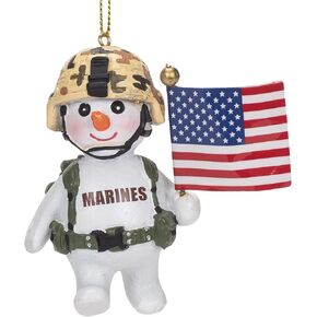 Kurt Adler MC2202 U.S. Marine Corps Snowman with American Flag Hanging Ornament, 3-inch High, Resin
