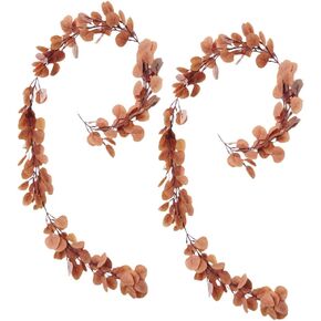 إكليل الأوكالبتوس الاصطناعي من يارنو، أوراق الأوكالبتوس الصناعية، نبات إكليل الكرمة لتزيين خلفية الزفاف (بني فاتح) in Kuwait