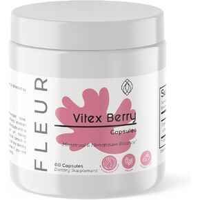 FLEUR Vitex Capsules, Vitex Chasteberry for Hormone Balance for Women, PCOS Supplement Helps Maintain Progesterone Level for Menstrual Cycle Support, Fertility & PMS Support, 500mg, 60Ct