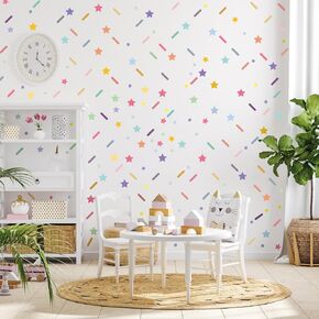 Colorful Star Wall Stickers, Sprinkle Confetti Wall Decals, Removable Wall Decor Sticker for Nursery, Bedroom, Playroom, Living Room, Classroom (150pcs Stars and 300 pcs Confetti Strip)