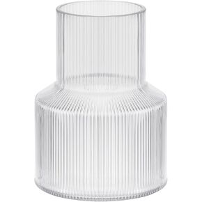 8" High Sturdy Handmade Clear Ribbed Clear Glass Vase for Flower and Plants, Glass Flower Vase, Lego Flower Bouquet, Bouquet, Modern Glass Vase, for Living Room, Dinning Table, Wedding (Clear, 6"x8")