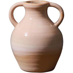Rustic Farmhouse Ceramic Vase Rough Ceramic Binaural Vase with Handle, Unisex High Clay Vintage Vase Decorative Vase for Living Room, Table, Farmhouse, Shelves Decoration (A)