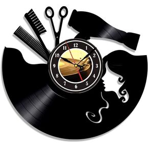 Vintage Vinyl Record Wall Clock Hairdresser Hair Barber Salon Beauty Salon Vinyl Clock Wall Decor Art Decorations Unique Handmade Decor Laser Cut Vinyl