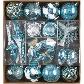 Valery Madelyn Christmas Tree Decorations Set, 60ct Light Blue and Silver Shatterproof Christmas Ball Ornaments Bulk, Coastal Ocean Hanging Ornaments for Christmas Trees Xmas Holiday Decor