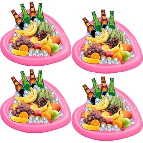 4 قطع مبرد قابل للنفخ على شكل قلب قابل للنفخ لتقديم الثلج، مشروب سلطة، يطفو، صينية ثلج لتقديم الطعام، صواني البوفيه مع قابس تصريف، شواء، نزهة صيفية، حفلة حمام السباحة، 24 × 24 بوصة (وردي) in Kuwait