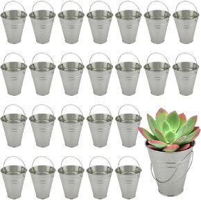 JEUIHAU 25 PCS 5x4.5 inch Galvanized Buckets Pails, Mini Galvanized Buckets, Mini Tin Pails Tin Buckets for Parties, Ice, Snacks, Craft, Decorations, Garden Planters