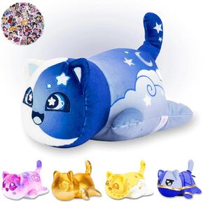 61-PCS 丨 9.8-in Gold EIN Cat Plush + 60-Sticker - Blind Box Cat Plush Collection - 100% Polyester Plushie Pillow Embroidered - Cat Stuffed Animal (Gold EIN Cat)