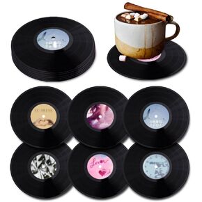 6PCS Retro Vinyl Record Coasters of 6 for Drinks, Cups for Kitchen, Bar Desk Decor