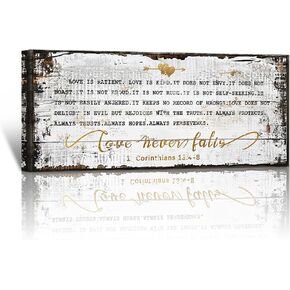 Vefacaiyo Love is Patient Love is Kind Sign Canvas Wall Art Print, 40"x 16" Inspirational Quotes Signs Poster Painting Artwork for Bedroom Living Room Home Farmhouse Wall Decor