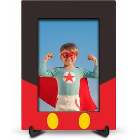 Black & Red Wooden Picture Frame With A Stand, 4x6 Cartoon Theme Vertical Photo Frame For Boy & Girls, Birthday Gifts, Home Decorations & Gifts-XK-A09