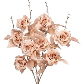 Artificial Flowers Roses Fake Flowers Silk Flowers Real Looking with Stems for DIY Wedding Bouquets Centerpieces Arrangements Party Home Decorations and Outdoors (4pcs White)…