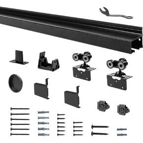 DIYHD 48" Interior Box Rail Sliding Door Hardware Kit, Wall Mount Aluminum Alloy Sliding Track Kit,Fit Wood Door Thickness 1-3/8"