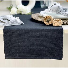 CHARDIN HOME Recycled Cotton Black-Steel Grey Honeycomb Table Runners, Handwoven Tonal Table Runners, 13x72 Inches, Great for Everyday Usage, Parties, Holiday Dinners and Even Everyday.