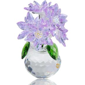 Crystal Blue Daisy Figurines Collectibles Gifts for Women Friends, Small Crystal Blue Flowers with Base Paperweights Decoration for Home Office Tabletop Centerpieces