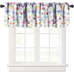Lovely Rose Curtains, Red White Vintage Rose Floral Exquisite Decorative Short Valances Rod Pocket Window Treatments Kitchen/Bedroom/Living Room/Bathroom,1 Panel, 54x18 inches