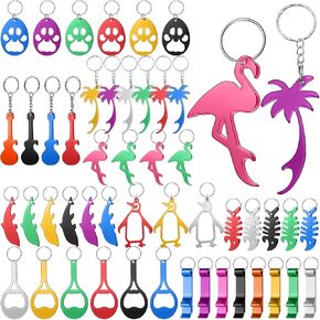 48 Pcs Colorful Bottle Opener Keychain Portable Aluminum Alloy Beer Opener Tool Beverage Beer Bottle Opener Cute Bottle Opener Include Fish Guitar Palm Tree Dog Paw Flamingo for Party Gift