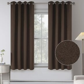 2 Panels 100% Blackout Flax Linen Curtain Drapes for Short Windows -Room Darkening Thermal Insulated Entryway Cottage Decor Grommet Top Window Curtains for Bathroom (W 52 x L 45 Inch Long,Cocoa Brown)