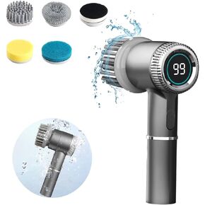 Electric Rotary Floor Scrubber, 6 Cordless Cleaning Brushes with Replaceable Cleaning Heads, Powerful Shower Floor Scrubber for bathrooms, bathtubs, Tiles, and Floors (Black)