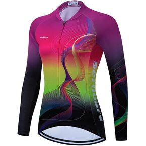 Women's Long Sleeve Cycling Jersey, Quick Dry Bike Top with Reflective Strip, Zipper and Pockets