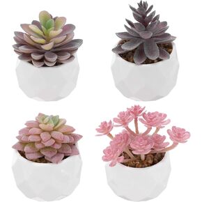 PATIKIL Artificial Succulents Set, 4Pcs Artificial Succulents Plant Fake Faux Flower in Pots for Garden Home Desk Decorations Arrangement Craft, Colored